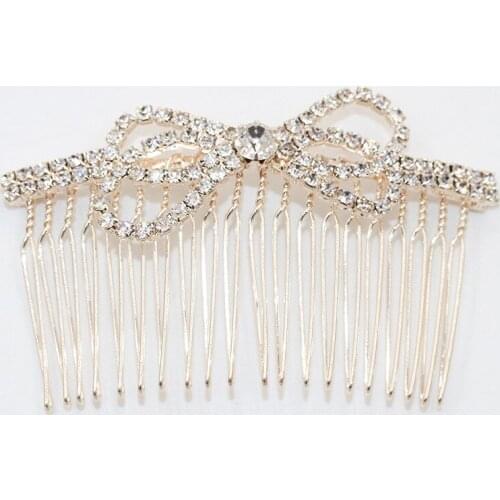 Hollow Alloy Wave Crown Square Bowknot Rhinestone Leaf Rose Collar Tuck Comb Bang Comb Headwear Hair Accessories for Women