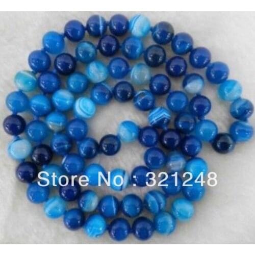 Free shopping new 2014 diy 10mm Natural Blue agat Stripe carnelian Onyx stone Round Beads Necklace 35" GE4608