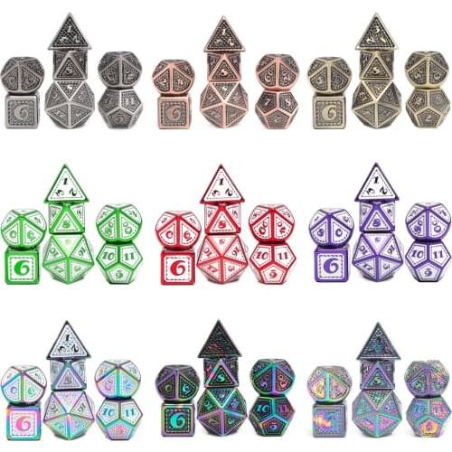 CHENGSHUO 7 PCS Dragon Scale Style Metal Dice Set for Role Playing Games,Zinc Alloy Polyhedron Solid RPG Dice Set for Boad Games
