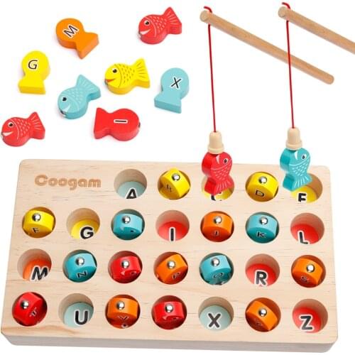 Coogam Wooden Magnetic Fishing Game, ABC Alphabet Sorting Puzzle,Fine Motor Skill Toys Gift for 2 3 4 Years Old Toddler Kid Baby