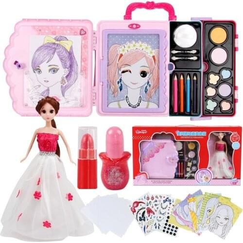 Kids Make Up Toys For Children Pretend Play Princess Doll Makeup Beauty Safety Non Toxic Kit Suitcase Drawing Toys For Girls