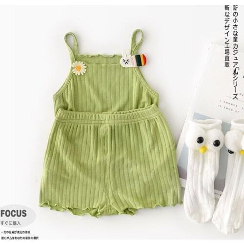 Childrens Summer Daisy Suspender Vest Shorts Two-piece Set Girl Pure Cotton Home Set Baby Clothes Thin Cute Toddler Girl Outfit