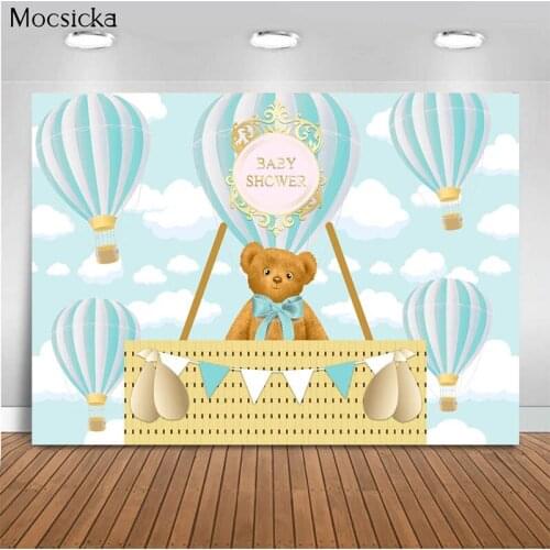 Baby Shower Photo Background Hot Air Balloon Bear Decoration Style Child Portrait Photo Wallpaper Photography Props Banner