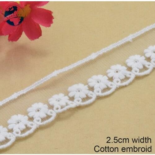 15yard 2.5cm white cotton embroided lace ribbon guipure trim wedding decoration DIY Accessories dolls african lace applique#3914