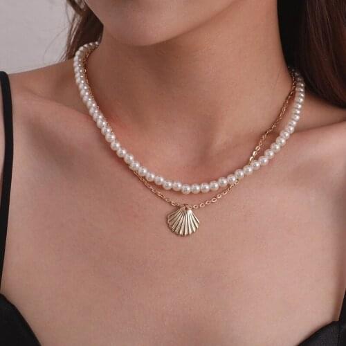 Hot Sale Choker Beaded Necklace Aesthetic Shell Pendant Chains Jewelry Gold Silver Color Luxury Party Collier Femme Accessories