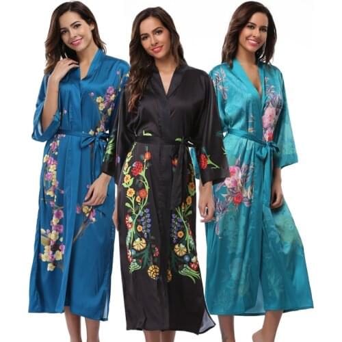 Witbuy Print Night Wear Robe Women Casual Kimono Intimate Sleepwear Coat Patchwork Bandage Bathrobe Women Soft 2020 Fashion