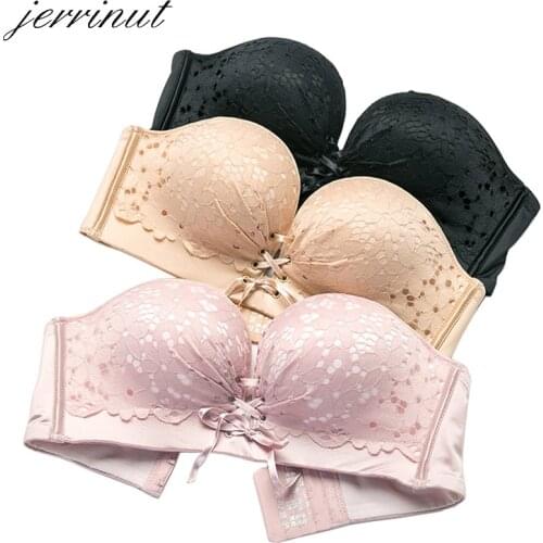 Jerrinut Women Lace Strapless Bra Push Up Bralette Sexy Underwear Lace Bras For Woman Invisible Bra Push Up Brassiere Femme