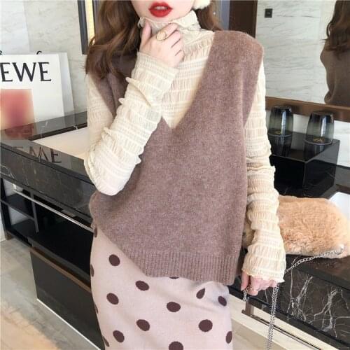 Korean version of the new fashion all-match short waistcoat womens knitted vest sleeveless solid color pullover sweater leisure