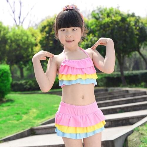 Teenager Girls Swimsuit Kids Swimwear Tassel Big Girl Bikini Halter Top Bathing Suit Fringe Children Girl Swim Wear
