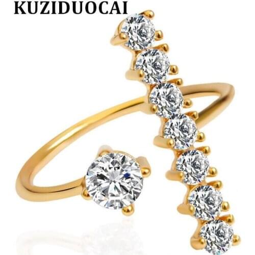Kuziduocai Fashion Fine Jewelry Copper One Row Zircon Dazzling Unique Party Gift Wedding Ceremony Bride Rings For Women R-259