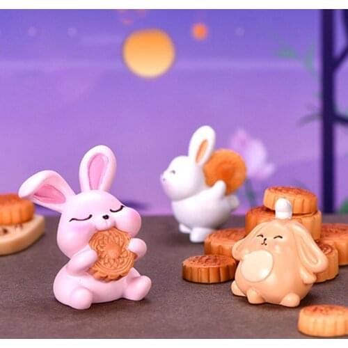 Micro Landscape Small Ornaments Eat Moon Cakes Rabbit Resin Crafts Cute Rabbit Easter Decoration Miniature Rabbit Mini Rabbit