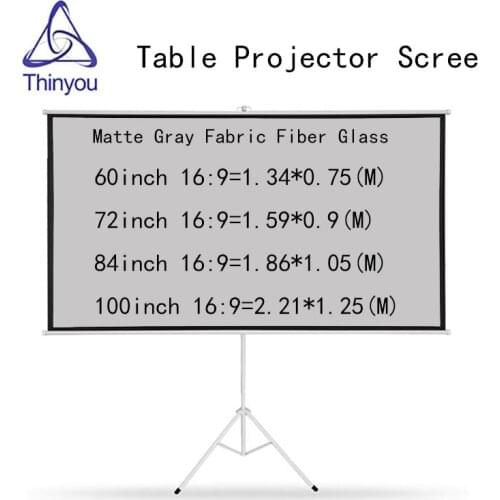 Thinyou 100 inch 16:9 Tripod Projector Screen Matte Gray Fabric Fiber Glass Bracket Gain Portable Pull Up Stable Stand Tripod