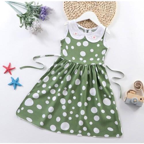 Fashion 4-7 Years Children Girls Dress Summer Peter pan Collar Dot Print Kids Girls Sweet Sleeveless Green Dress Clothes