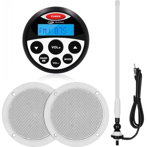 Marine Stereo Bluetooth Boat Radio Audio Receiver MP3 Player+4inch Marine Waterproof Speakers For RV ATV Golf Cart+FM AM Antenna