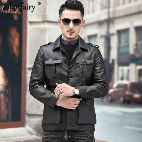 Genuine Leather Jacket Men Real Cow Leather Korean Short Men Leather Jacket Brown Spring Autumn Chaqueta Cuero Hombre 8813