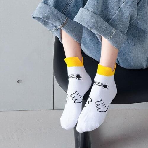 Womens Cotton socks Fashion Cartoon Comfortable soft Embroidery Small Yellow Duck Embroidery Pattern sock White Cute Kawaii Sox
