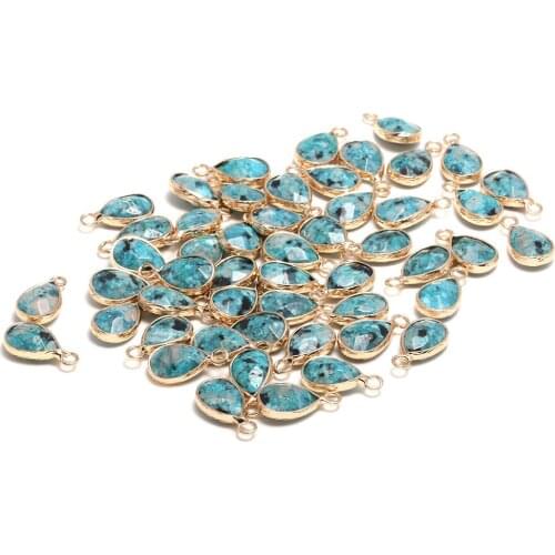 New 5pcs Natural Stone Water Drop Shape Section Blue Agats Pendants for Jewelry Making DIY Necklace Size 10x14mm