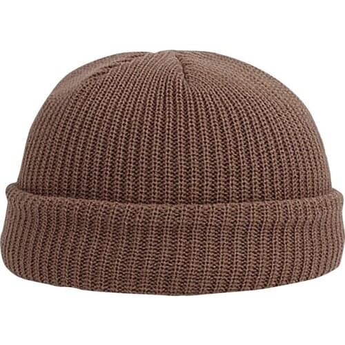 Hot kf-Unisex Knitted Hat, Autumn Winter Fisherman Beanie for Men Women Coffee Color Hedging Cap