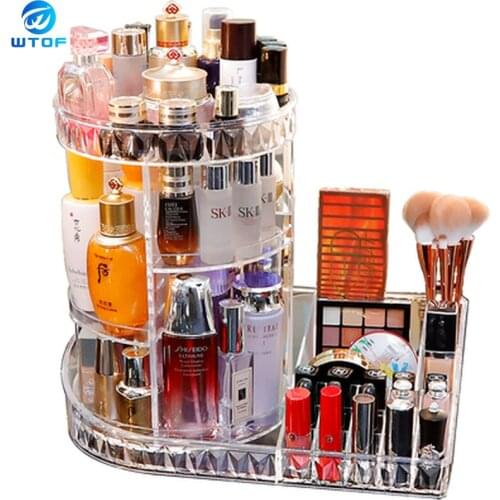 360 Degree Rotation Transparent Acrylic Cosmetics Storage Box Fashion Spin Multi-function Detachable Makeup Beauty Organizer