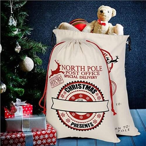 Christmas Bag Santa Sack Canvas Bag for Gifts Storage Candy Bags with Drawstrings Xmas Tree Fireplace Hanging Decor For Party