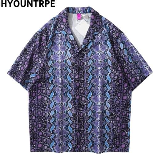High Street Snake Printed Print Shirts Summer Casual Loose Short Sleeve Retro Aloha Beach Shirts Harajuku Streetwear Mens Shirts