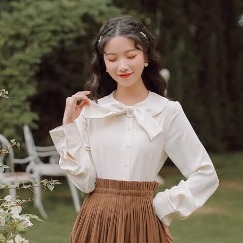 Korean Simple Style Shirt Women 2021 Spring Doll Collar Small Fresh White Shirt Female Autumn Loose Casual Shirt Tops Vestidos