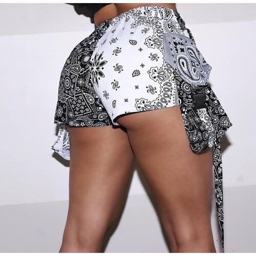 Vintage African Paisley Print Pocket Shorts Women Sexy Casual Party Club Outfit High Waist Color Patchwork Sweatpants Streetwear