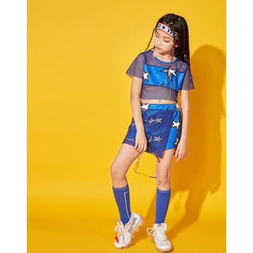 Boys' Blue tights, hip-hop tops, shorts, girls' shorts, jazz costumes, performance and dance costumes