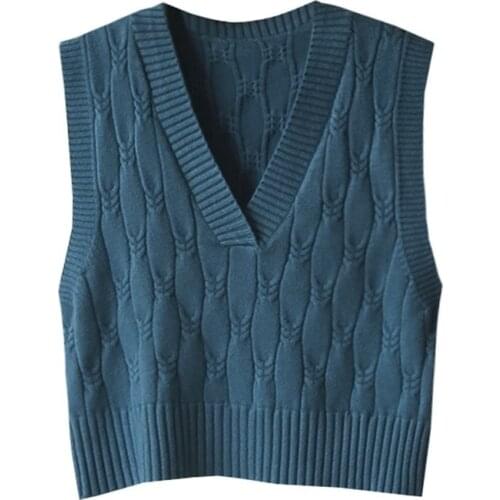 Blue Cottagecore Knitted Sweater Vest Women 2021 New Fashion V Neck Loose Casual Sweater Vest Spring Autumn Vintage Streetwear