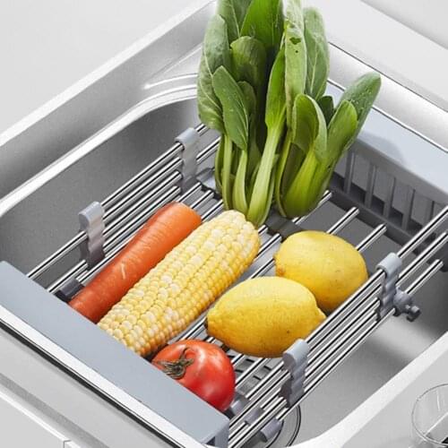 60%HOTDrain Rack Adjustable Versatile Stainless Steel Anti-rust Drying Dish Rack for Kitchen