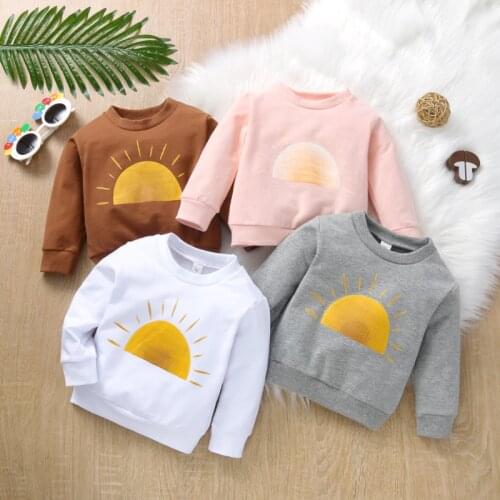 Toddlers Spring Autumn Hoodie, Little Boys Girls Creative Sun Printing Long Sleeve Round Collar Tops Casual Clothes
