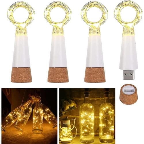 USB Rechargeable Wine Bottle Lights 2M 20 LED Cork Lights USB Copper wire Fairy String Light for Holiday Wedding Christmas Party