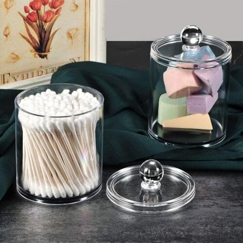 Cotton Swabs Storage Box, Transparent with Dust-proof Cover Makeup Pad Organizer