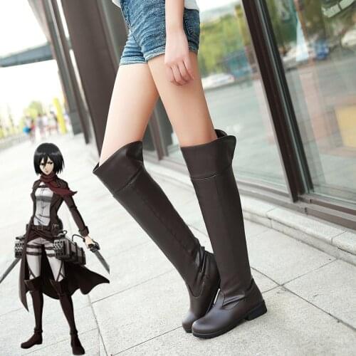 2020 Women Attack on Titan cosplay long boots Shingeki no Kyojin Over-the-Knee boots Eren Jaeger Ackerman Shoes 34-48 SZIE