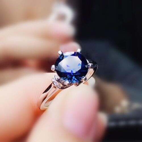 Blue sapphire round ring Per jewelry 925 sterling silver 8*8mm 2.3ct gemstone Fine jewelry J212106