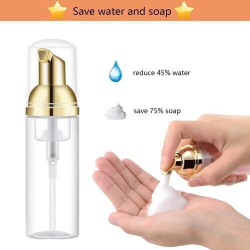 20pcs 50ml 1.7oz Plastic Clear Foaming Soap Dispenser Bottle with Gold pump for Hand Shampoo Cleaning Airport Travel Outdoor
