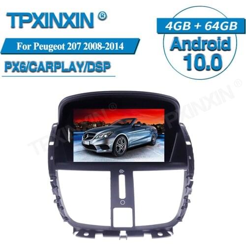 Android 10.0 4GB+64GB For Peugeot 207 2008-2014 Touch Screen DSP DVD Stereo Multimedia Player GPS Navigation Car Radio Carplay