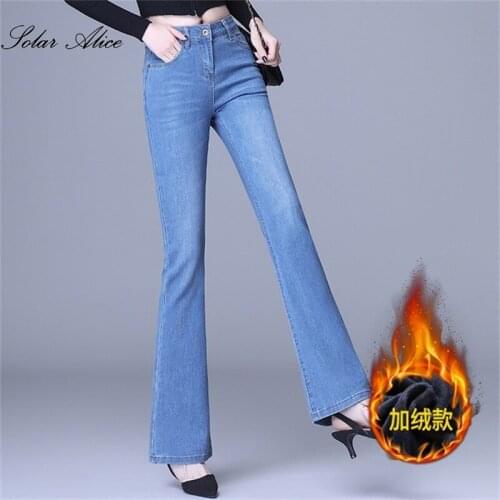 Free Shipping 2020 Womens Winter New Plus Velvet Padded Bootcut Jeans High Waist Slim Stretch Plus Size Casual Pants