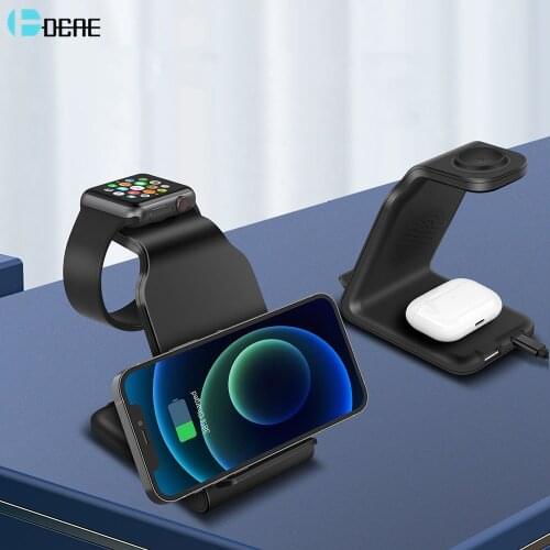 3 in 1 Qi Wireless Charger Station Fast Charging Dock Stand for Apple Watch iWatch 6 SE 5 4 3 2 AirPods Pro iPhone 12 11 XS XR X
