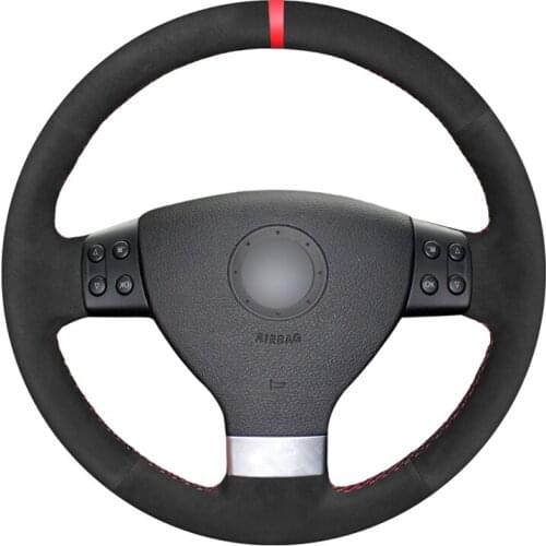 Black Suede Red Marker DIY Car Steering Wheel Cover for Volkswagen VW Golf 5 (V) Golf Plus Polo Jetta Passat Variant Tiguan