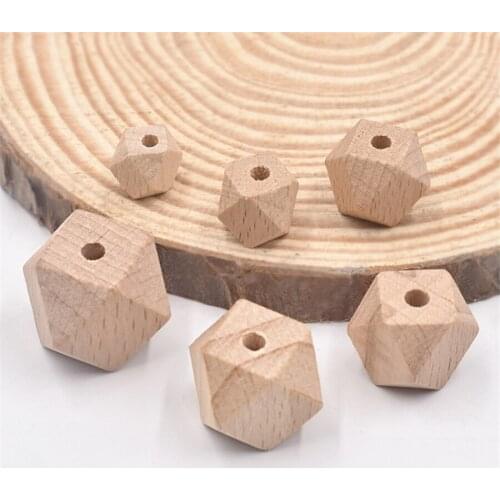 DIY Beech Wood Beads Hexagon Baby Teether Teething Unfinished Geometric Spacer Wood Crafts For Necklace Jewelry Making 10-20mm
