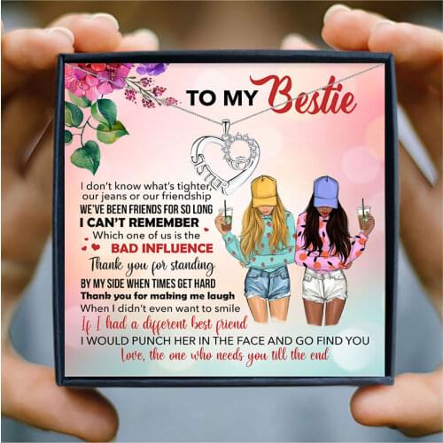 To My Bestie Women Necklace Sister Friendship BFF Crystal Heart Crown Letter Pendant Necklace Family Jewelry Gift