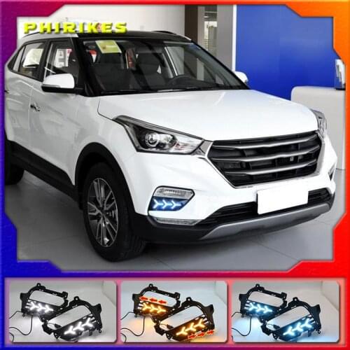 2PCS For Hyundai Creta IX25 2017 2018 2019 2020 DRL LED Daytime Running Light fog lamp Cover DRL with yellow turn signal