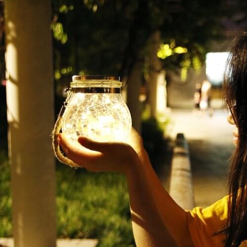 Crystal Crackle Glass Solar Lights LED Fairy Mason Jar Lantern Night Light Solar Powered Outdoor Garden Light Waterproof