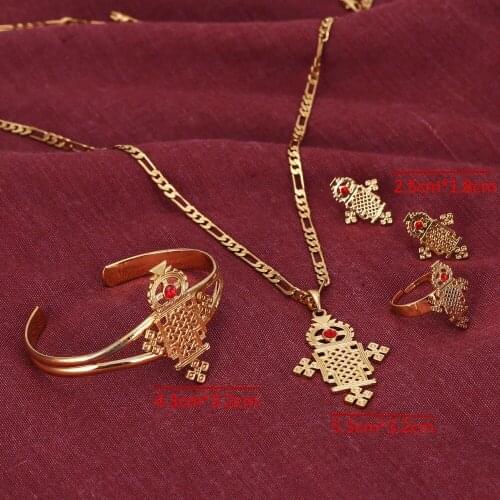 5.6cm*3.1cm Pendant Charm Necklace Pendant Earring Ring Set Gold filled Children Jewelry Ethiopian set Africa/Arabia women