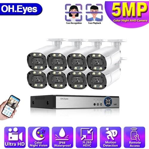 CCTV Security System Kit 5MP 8ch DVR 4pcs 5MP Colorful Night Vision AHD Waterproof Face Detection Video Surveillance Camera