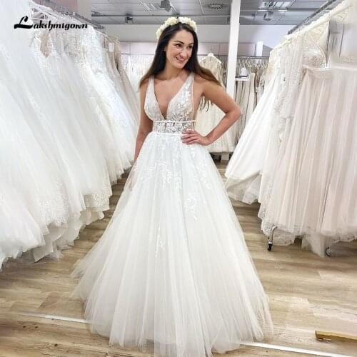 Lakshmigown Boho Wedding Dresses vestido de novia Lace Appliques Beach vintage Bridal Gowns Plus Size Bohemian Wedding Dress