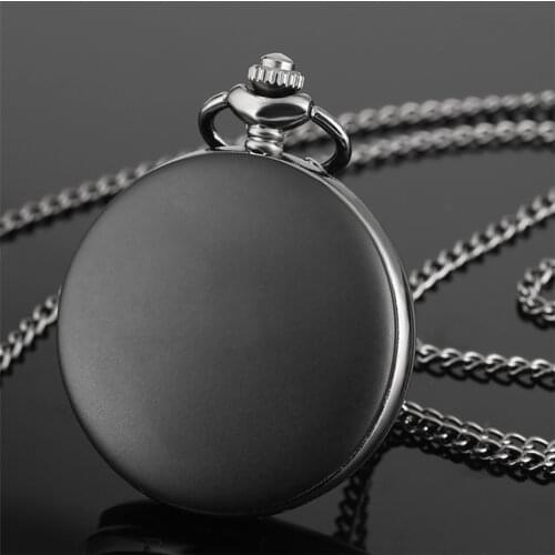 Matte Full Black Quartz Pocket Watch Classic Arabic Numerals Display Pendant Clock with Necklace/Pocket Chain Retro Clock Gifts