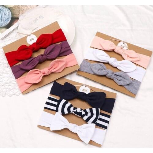 Fancy 10 packs/Lot Baby Girls Rabbit Ear Headbands Striped Headwear Hair Bows Accessories for Newborn Toddler Infant 0-24M