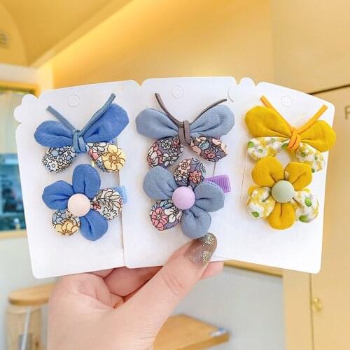 Cute Cotton Floral Prints Childrens Small Bow Korean Hair Accessories Fashion Kid Barrette Baby Girl Fiower Butterfly Hair Clip